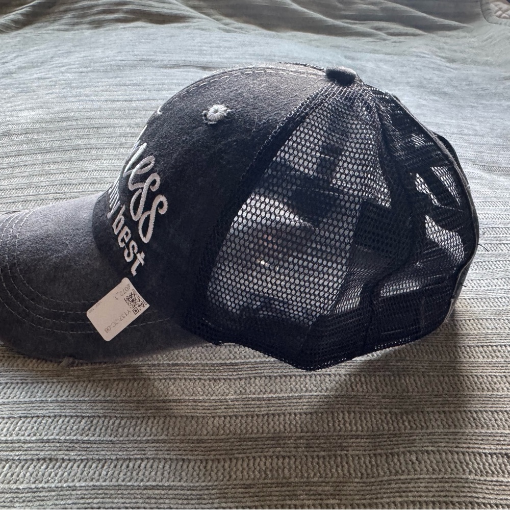 Hot Mess Just Doing My Best Strapback Trucker Ponytail Hat - Gray - Picture 5 of 7